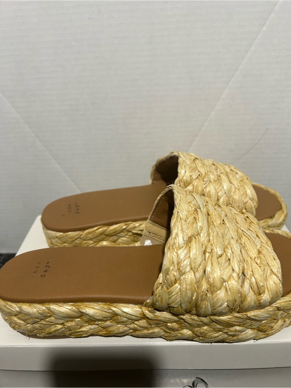 a new day Braided Straw Platform Slide Sandals - Natural